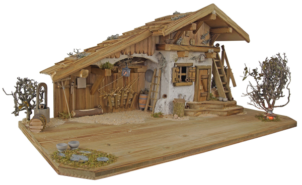 Stimmungsvolle Weihnachtskrippe Reichenschwand - inkl. 12 tlg. Figurensatz K 007 Maße: Krippe ca. 80 x 40 x 36 cm